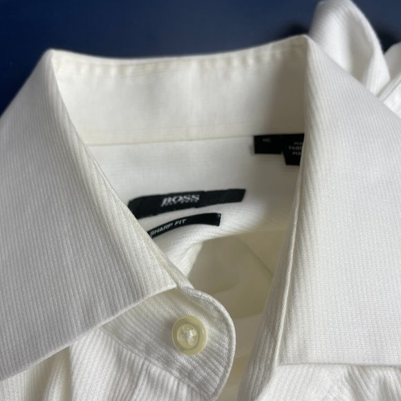 Hugo Boss Sharp Fit Button Down Dress Shirt Kent Collar Double Cuffs - Picture 4 of 9